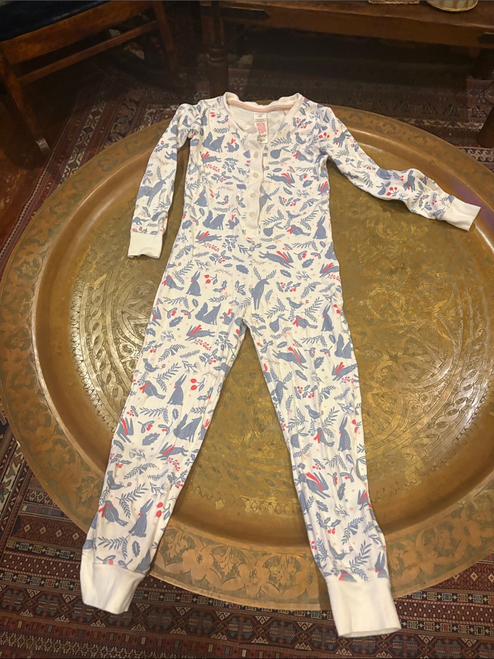 Mini Boden White Footie with Blue and Pink Bird Print